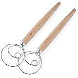 Danish Dough Whisk Mixer Blender Admixer for Cake Dessert Bread Pizza Pastry Food Hand Kitchenware Tool Stainless Steel& Wooden 13.5 Inch 2 Pack
