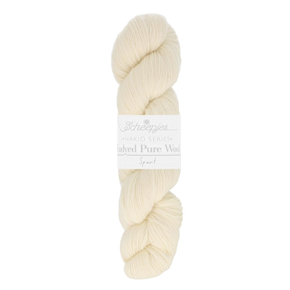 Scheepjes - Scheepjes Nakid Series Basolan 002 White (300m) Sport Weight Undyed Pure Wool Yarn - 1 Piece