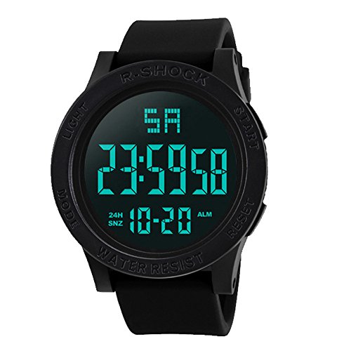 Quartz Wristwatches,Fashion Waterproof Men's Boy LCD Digital Stopwatch Date Rubber Sport Wrist Watch,Black
