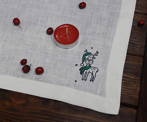 Secret Santa Gift Handcrafted - Placemat Set with Christmas Deer – Gift idea for Cooking Enthusiasts - Pure Linen Table Serving Accessory
