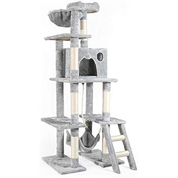 rabbitgoo Cat Tree Cat Tower 61-inch Multi-Level Kitten House Condo with Scratching Posts & Hammock, Large Cat Stand Furniture Climbing Play House Center with Plush Perch for Indoor Activity Relaxing