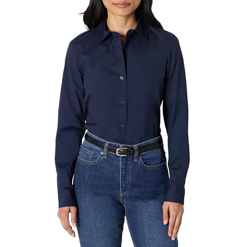 Amazon Essentials Women's Women's Slim-Fit Stretch Poplin Button-Down Dress Shi…