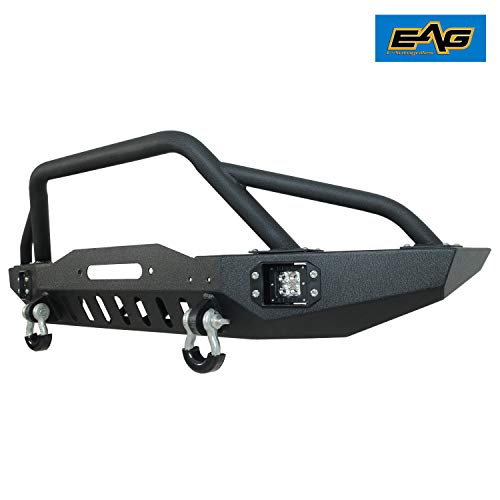 EAG Steel Front Bumper with LED Lights and Winch Plate Fit for 8401 Cherokee MJ
