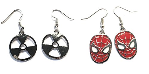 Hulk Gamma Logo and Spiderman Mask Dangle Earrings w/Gift Box
