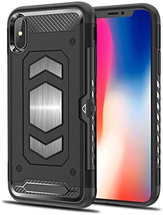 Verson iPhone X Case, [Magnetic Car Mount Ready] Shockproof Case with Card Slot Holder, Shock Resistant Brushed Texture Soft TPU Phone Case Anti-fingerprint Flexible Full-body Protective