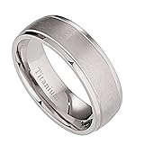 7mm Brushed Polished Grooved edges Titanium Wedding Ring Comfort Fit Band