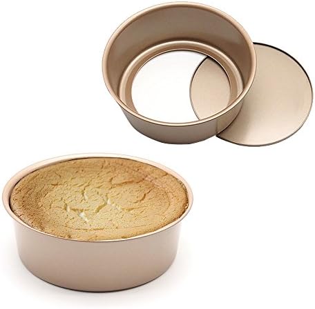 MZCH Non-stick Round Cake Pan with Removable Bottom, 8 inches, Gold