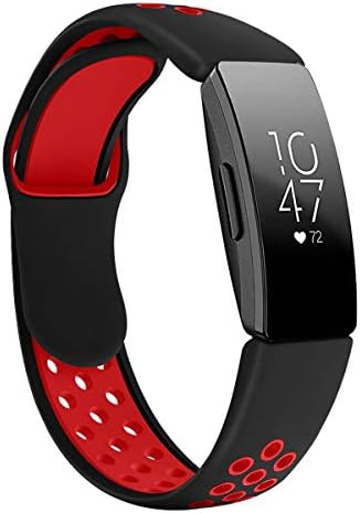 Sports Bands Compatible for Fitbit Inspire & Inspire HR for Men Women, Auswaur Silicone Replacement Sport Strap with Air Holes Compatible for Fitbit Inspire & Inspire HR Fitness Tracker - Black Red