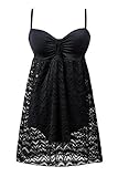 Swimdress,YaYa Bay Womens Sexy Retro Vintage Crochet Lace Halter Straps Ruched One Piece Swimsuit Large Size Black