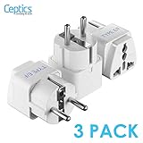 Schuko, Germany France Travel Power Adapter by Ceptics, Grounded European Plug - Type E/F Outlet, Adaptor for USA to Europe EU Socket - 3 Pack - Use In Norway, Korea, Spain, Greece, Russa, Iceland