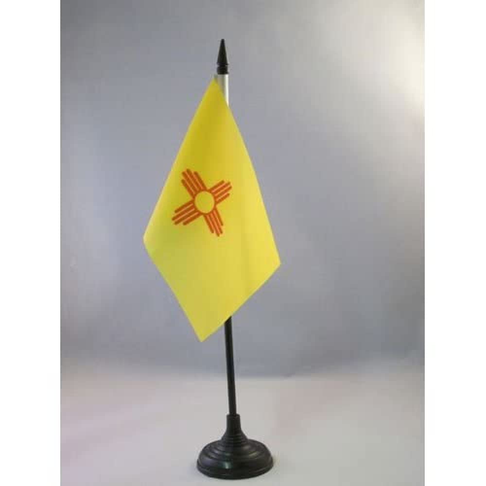 AZ FLAG - New Mexico Table Flag 4'' x 6'' - US state of New Mexico Office Mini Banner 100% Polyester 15 x 10 cm - Mini Desk Flag with 10'' Pole and Black Plastic Base
