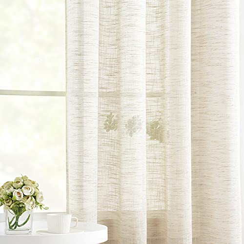 Linen Semi Sheer Curtains for Living Room 90inch Natural Farmhouse Curtain Panels for Bedroom Office Rustic Privacy Curtain Drapes for Kitchen Dining Room Pencil Pleat Beige 54"w 2 Panels