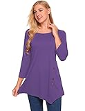 Womens Scoop Neck Loose Blouse 3/4 Sleeve Asymmetrical Tunic Tops Plus Size (XL, Purple)