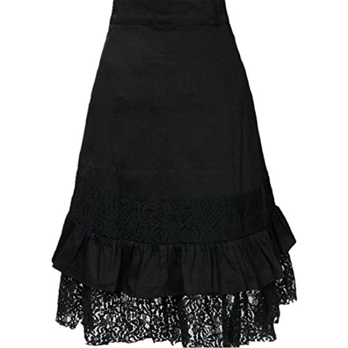 Womens Vintage Steampunk Goth Lace Party Skirt Front Button High Low Party Skirt (Black, XL)
