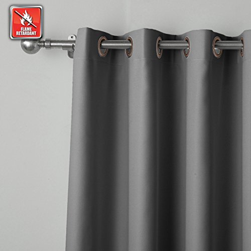 cololeaf New Tech Fabric Inherent Flame Retardant Blackout Curtain-Window Panel For Home, Kitchen, Office, Hotel, School, Cinema and Hospital- Grommet - Grey 84W x 108L Inch (1 Panel)
