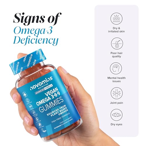 Omega 3 6 9 Gummies - Vegan Omega 3 - Alternative to Omega 3 Fish Oil & Omega 3 Capsules High Strength - 1 Month Supply - Supports Heart, Brain & Eye Health - 60 Gummies - Novomins