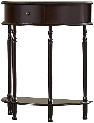 Wood Console Table with Shelf - Half Moon Console Table with Drawer - Cherry