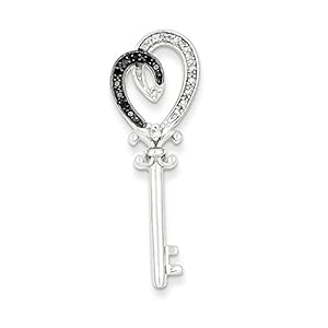 14K White Gold Black & White Diamond Heart Key Chain Slide