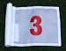 Red Numbered #3 printed on a solid White Jr. (8" L x 6" H) 400 Denier Pin Marker Flag For Golf & Putting Green Applications