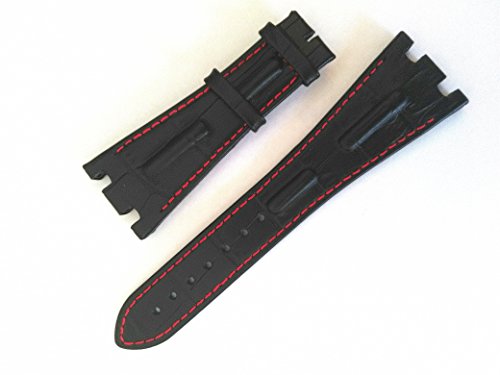 28mm black leather red stitching watch band strap oem style fit a…