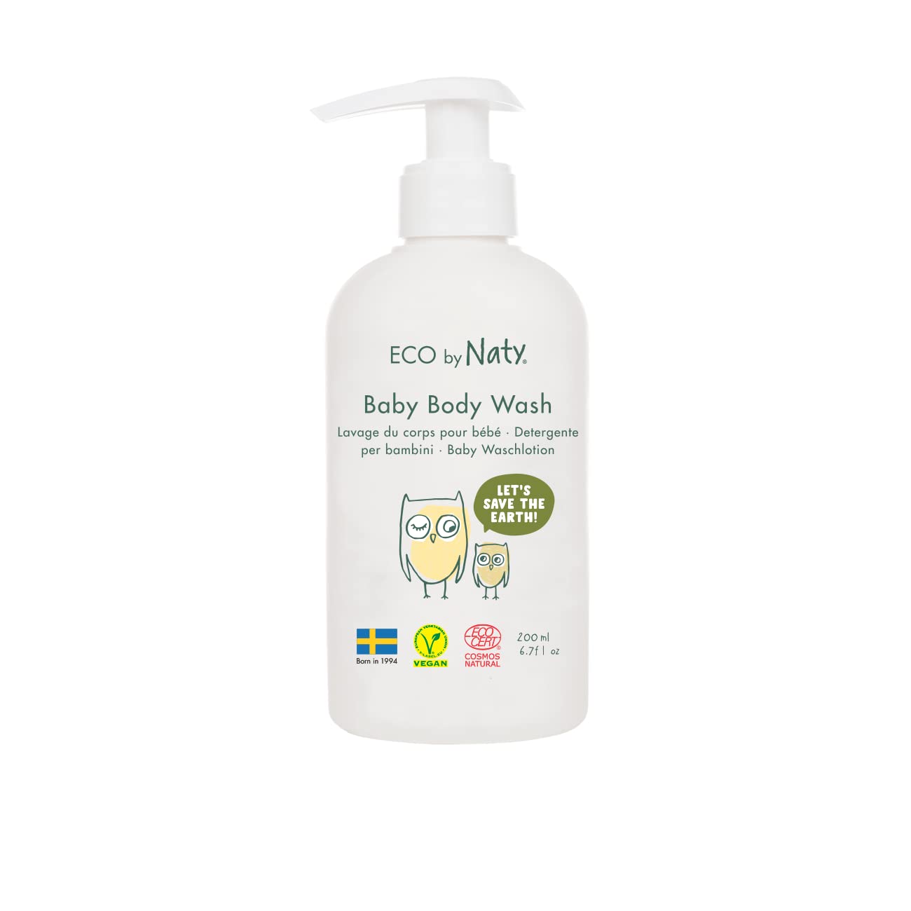 Naty Baby Body Wash – Cleansing, Hypoallergenic Shower Gel, Plant Based Body Wash made with Aloe Vera and Nourishing Oil (200 ml Bottle)