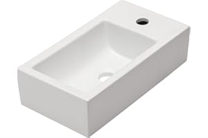 Lordear Wall Mount Sink 18x10 Inch Rectangle Bathroom Sink with Single Faucet Hole White Porcelain Ceramic 18 Inch Bathroom Wall Maunted Sink Right Hand
