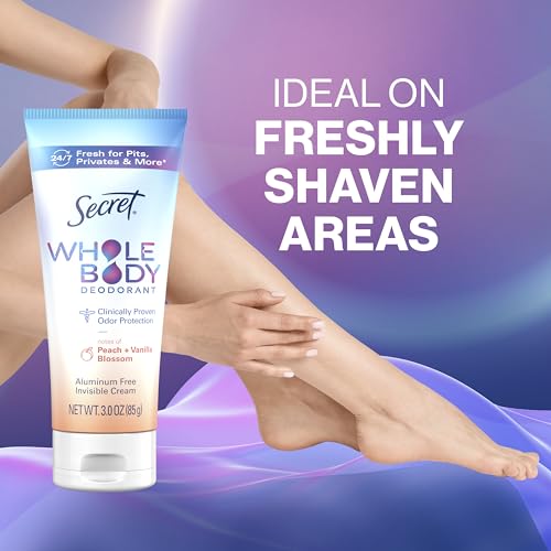SECRET WHOLE BODY DEODORANT CREAM FOR WOMEN, PEACH & VANILLA BLOSSOM SCENT, ALUMINUM FREE DEODORANT, 72 HR ODOR PROTECTION, 3.0 OZ