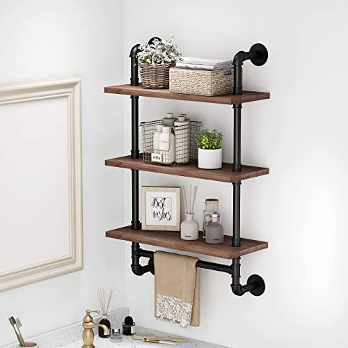 BOSURU Industrial Pipe Bathroom Shelves Rustic Wood Shelves with Towel