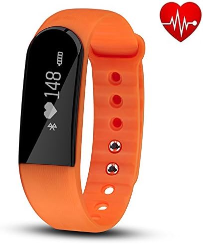 Fitness Tracker with Heart Rate Monitor, Hembeer V3 Smart Bracelet Pedometer Activity Fitness Tracker Sleep monitor Bluetooth 4.0 Wristband with app for iOS &amp; Android Smartphone, Orange