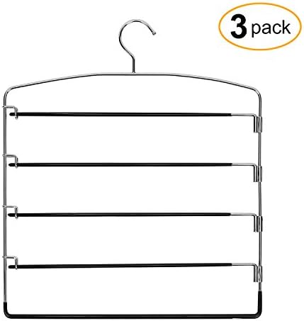 Corodo Black Pants Hangers 3 Pack, No Slip Multi Pant Hanger for Jeans Trousers, Skirts, Scarf, 5 Tier Swing Arm Pant Rack