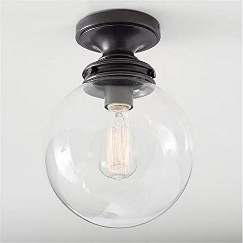 Wall Lightminimalist Globe Glass Lampshape Semi Flush Mount Ceiling Light Fixture Industrial Retro Black Iron Ceiling Lamp for Restaurant Dining Room Ceiling Lighting (Size : S)