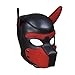 Zhengya Full Face Mask Dog Puppy Hood Leather Helmet Removable Mouth Cosplay Costume Party Props£¨Black&Red£