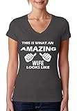 Women's This Is What An Amazing Wife Looks Like V-neck T-shirt Best Gift Shirt M Charcoal