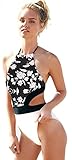 PEGGYNCO Womens Backless Floral Print One-piece Swimwear