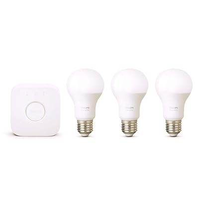 PHILIPS HUE Kit de démarrage Lux incluant 2 ampoules LED E27 60W connectées + pont de connexion