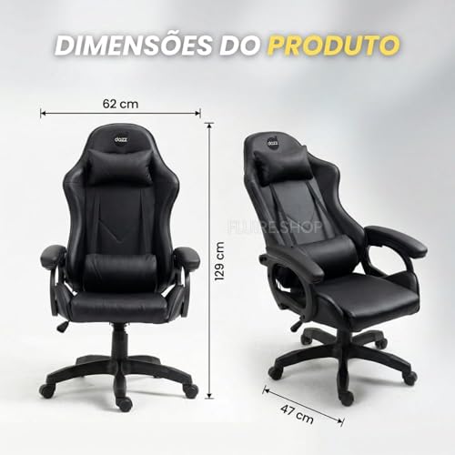 Cadeira Gamer DAZZ X-Rocker Preta, Almofadas Lombar e Cervical, Cadeira de Escritorio Ergonômica com Ajuste de Altura Encosto Reclinável e Mecanismo Borboleta para Jogos Home Office Estudos e Trabalho