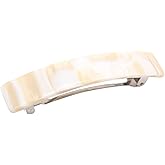 French Amie Oblong Handmade 3.5" Celluloid Automatic Hair Clip Barrette Hair Clip for Girls Strong Hold Hair Clips for Women No Slip Durable Paris Hair Accessories, Made in France (Cream Nouget)
