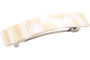 French Amie Oblong Handmade 3.5" Celluloid Automatic Hair Clip Barrette Hair Clip for Girls Strong Hold Hair Clips for Women No Slip Durable Paris Hair Accessories, Made in France (Cream Nouget)