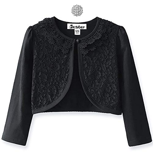 Lace Bolero Long Sleeve Black Shrugs for Big Girls Party Church Cardigan