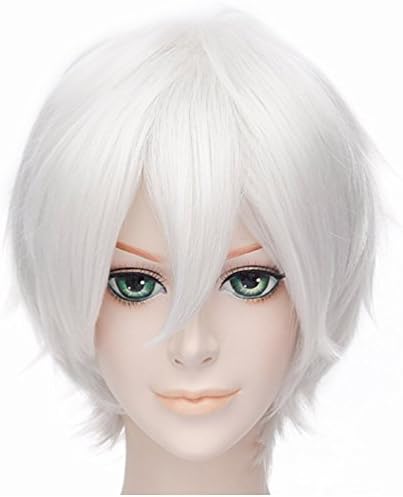 Wgior Short Natural Hair Straight Spiky Styled Synthetic Cosplay Costume Party Bob Wig (white4)