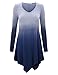 WT1050 Womens V Neck Long Sleeve Dip Dye Handkerchief Hem Tunic Top XXL NAVY