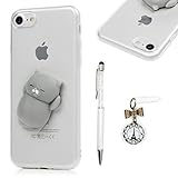 MOLLYCOOCLE iPhone 7 Case, iPhone 8 Case,Squishy Cute Fashion Novel Lovely 3D Soft Silicone Cartoon TPU Protective Reduce Pressure case with Dust Plug & Crystal Pen for iPhone 7, iPhone 8, Gray Bear