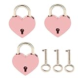 NUOLUX Vintage Heart Shape Padlock with Keys Lock Set - Antique Brass M Pack of 3 (Pink)