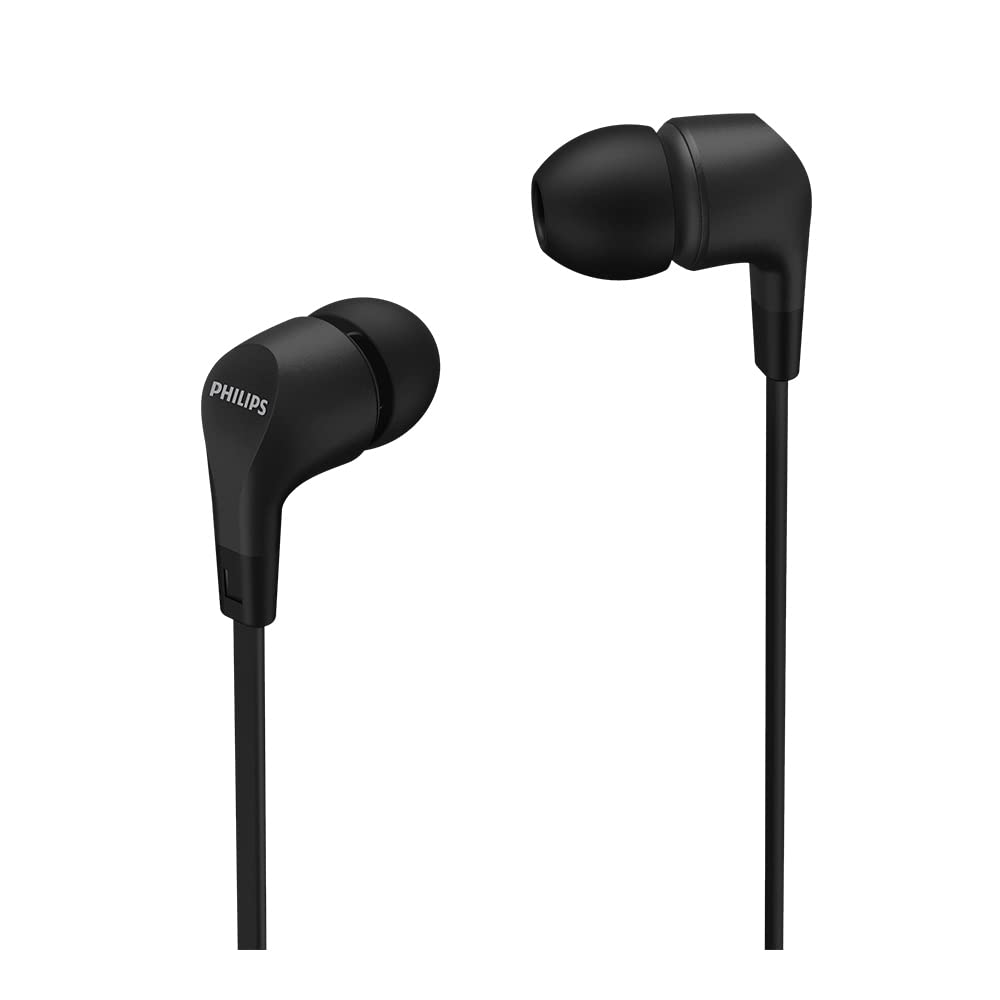 Philips Audio In-Ear Headphones E1105BK/00 With In-Line Remote Control (8.6-Mm Neodymium Drivers, Powerful Bass, Clear Sound, Comfortable Fit) Black