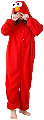 DJHbuy Adult Kigurumi Cosplay Costume Pajamas Pyjamas Fleece Sleepwear Unisex Onesies Elmo