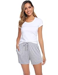 Aibrou - Pantalones cortos de algodón elástico para mujer