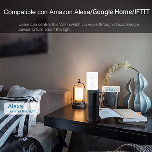 DQST Interruptor Apagador Inteligente WiFi, SE REQUIERE CABLE NEUTRO, Smart Switch con Tecla Táctil Sensibilidad, Control Remoto 2.4G WiFi, Compatible con Alexa/Google Home/IFTTT (2 Gang)
