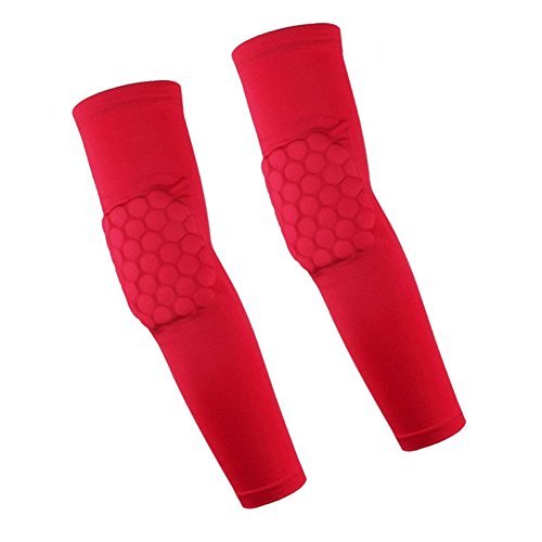 OWIKAR 1 Pair/2 Pcs Honeycomb Elbow Pads Crashproof Arm Sleeves Basketball Football Volleyball Protector Padded Support elbow Brace Shin Guards Protective Gear for Girls Boys Kids Men (Red, Medium)