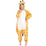 Afoxsos Women's Soft Fleece Animal Cartoon Onesie Adult Pajamas Size L Giraffe