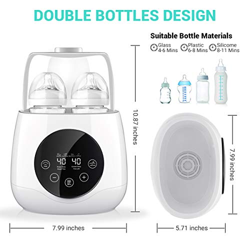 Baby Bottle Warmer Steam Sterilizer, EIVOTOR 6 in 1 Double Bottle Baby Bottle Warmer, LED Display & Baby Food Rapid Heater Warm Milk Formula Heat Food Defrost, BPA Free